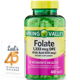 Spring Valley Folate Dietary Supplement bottle with 400 tablets