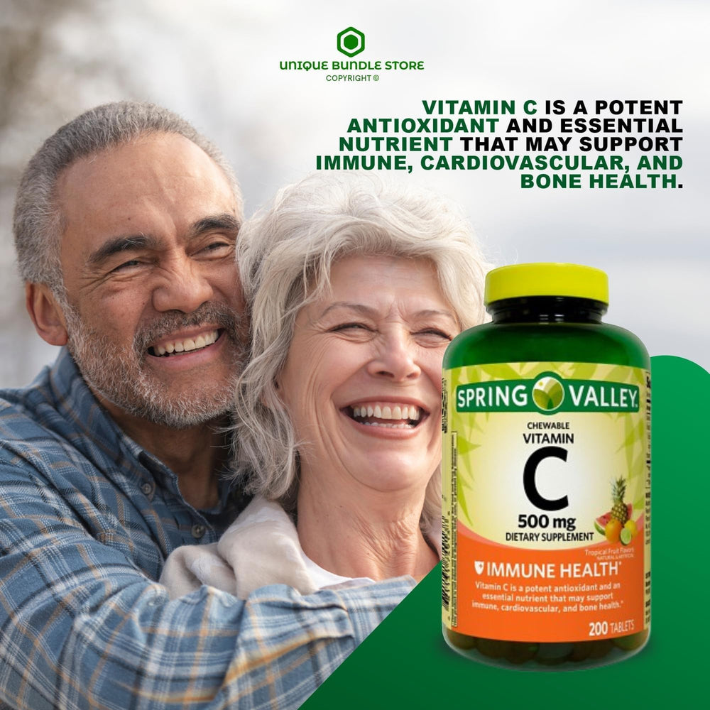 Spring Valley Vitamin C 500 mg Chewable Tablets bottle back with nutrition facts