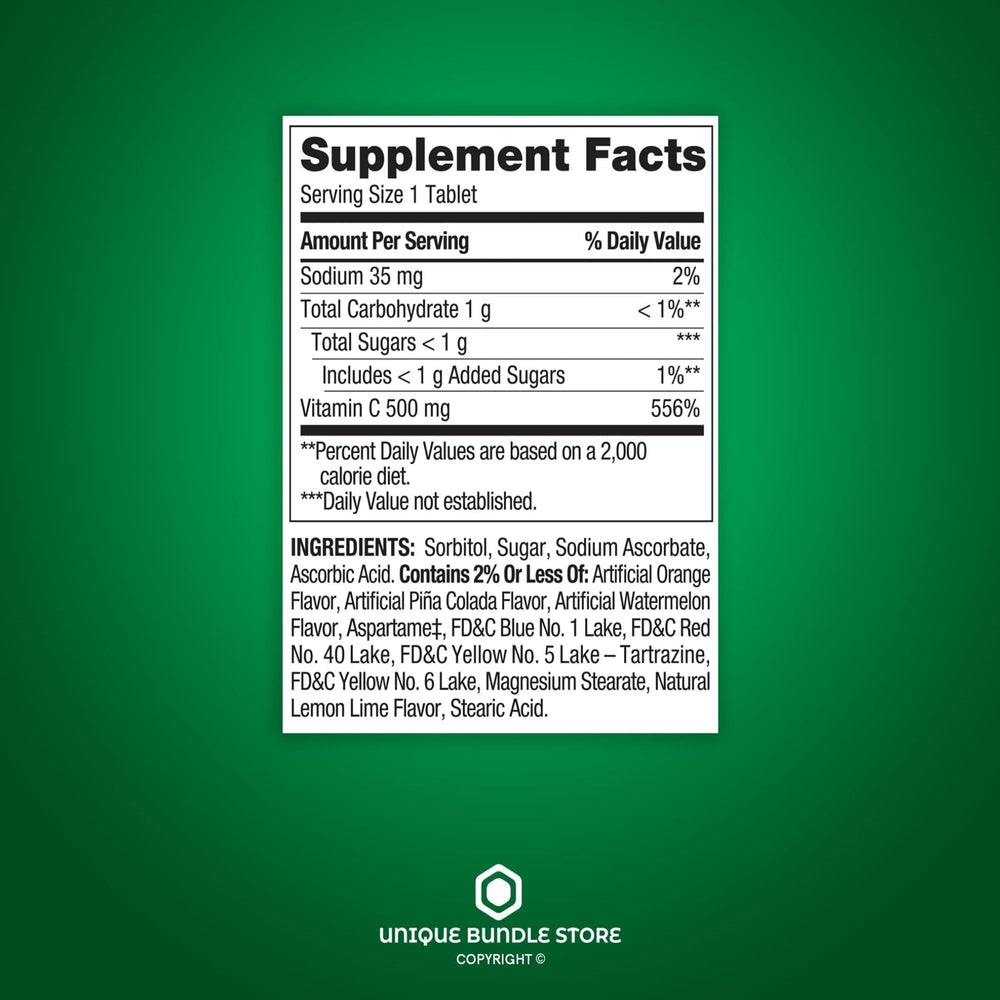 Gluten- and lactose-free Vitamin C chewables with tropical fruit flavor