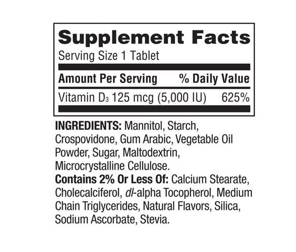 Vitamin D3 fast dissolve tablet placed under tongue, strawberry flavor
