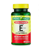Spring Valley Vitamin E D-Alpha softgels bottle, 670 mg (1,000 IU)
