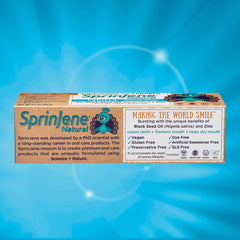Made in USA indication on SprinJene toothpaste packaging