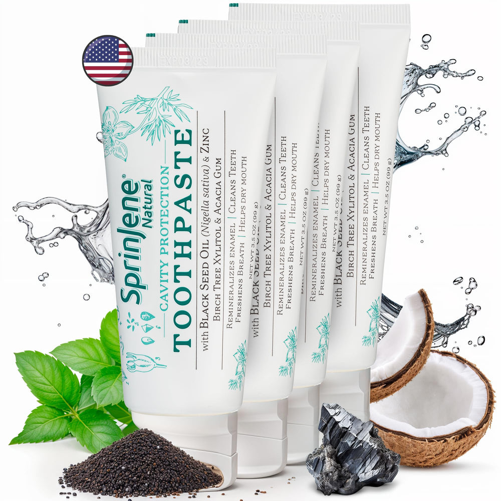 SprinJene Natural Fluoride Toothpaste 4-pack, front view