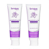 Two SprinJene Sensitivity & Gum toothpaste tubes in 2-pack packaging