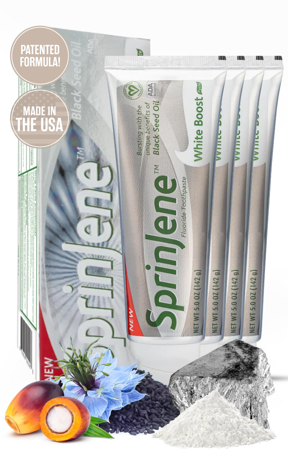 SprinJene Original White Boost toothpaste front label