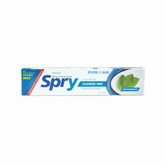 Front view of Spry Xylitol toothpaste 5oz tube with peppermint label
