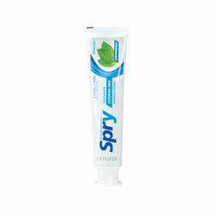 Peppermint leaves with toothpaste branding for Spry Xylitol