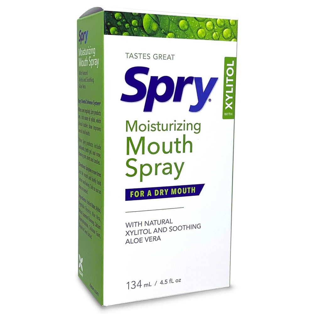 Back label on Spry Mouth Spray bottle, pack of 2