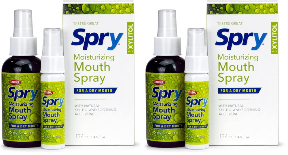 Front view of Spry Natural Xylitol Mouth Spray, pack of 2