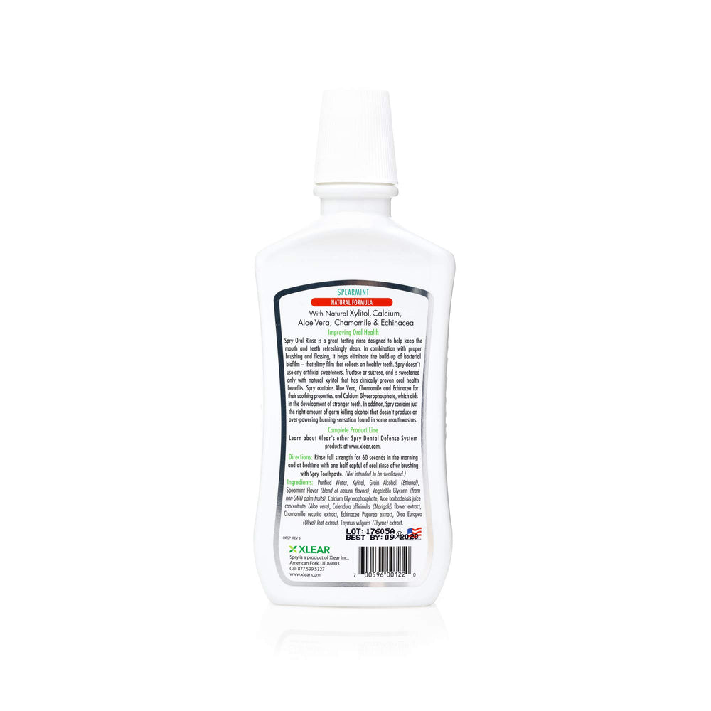 Spry mouthwash bottle with spearmint flavor and natural ingredients