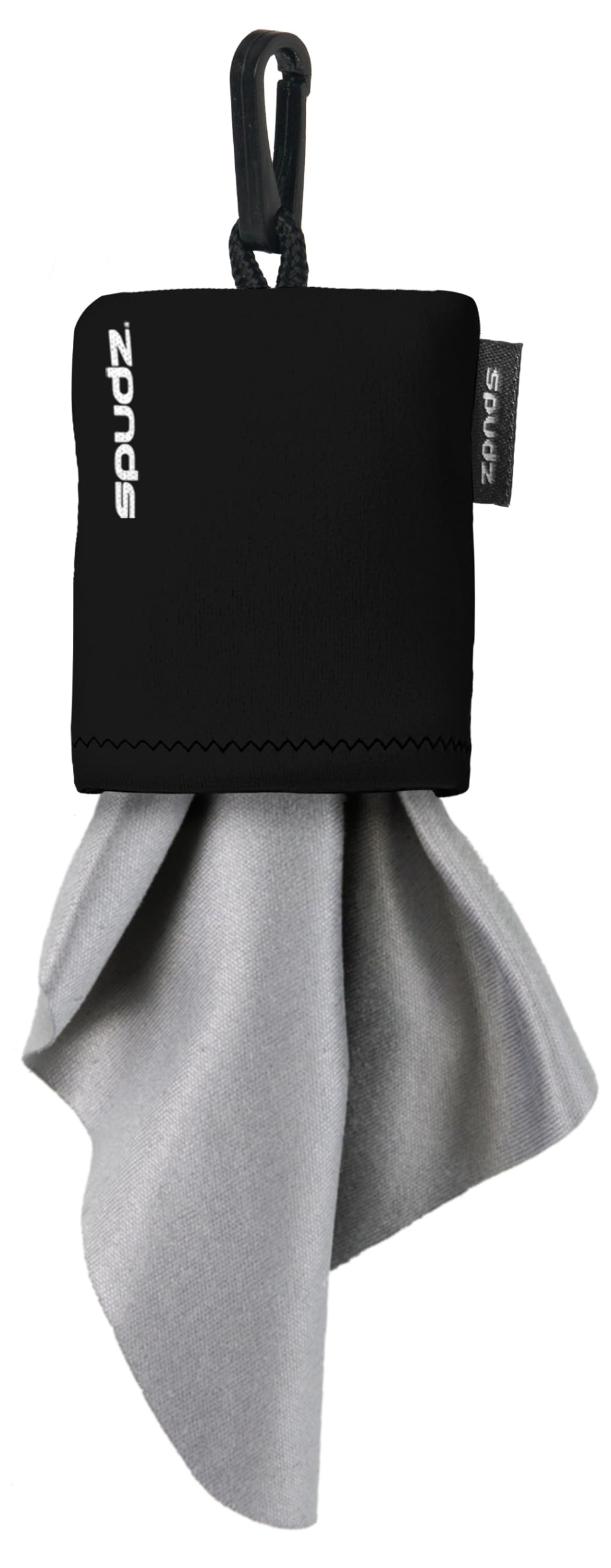 SPUDZ Classic microfiber lens cleaner in a black clip-on pouch (10x10 inches)