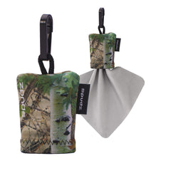 SPUDZ Classic Microfiber Lens Cleaner in clip-on pouch with Alpine Mountain Camo