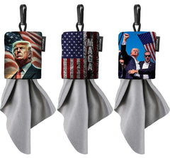 SPUDZ Classic Trump MAGA Variety Pack with three 10x10 microfiber towels in neoprene pouches