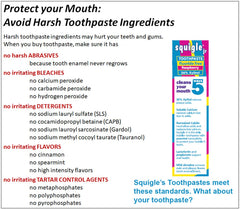 Squigle Jr toothpaste labeled No SLS and irritant-free