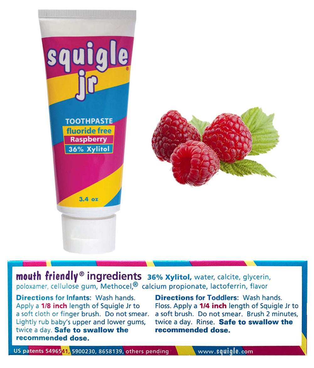 Squigle Jr raspberry-flavored toothpaste for infants and toddlers