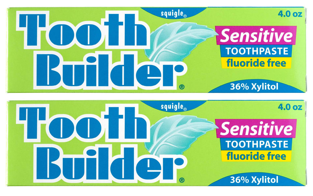 Squigle Tooth Builder toothpaste tube with SLS-free and fluoride-free labeling