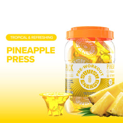 Squish Energy pineapple close-up shows vibrant jelly texture for fast-acting energy