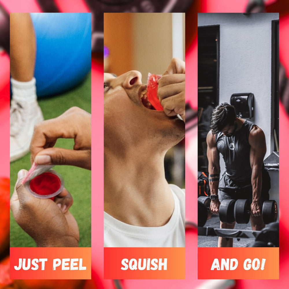 Squish Energy Pre-Workout gummies Blue Razz on-the-go setup for fast-acting energy.