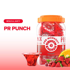 Close-up of Squish Energy Pre-Workout Gummies in Fruit Punch flavor.