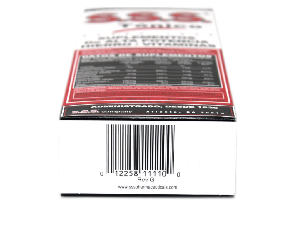 Close-up of SSS Tonic 10oz label details