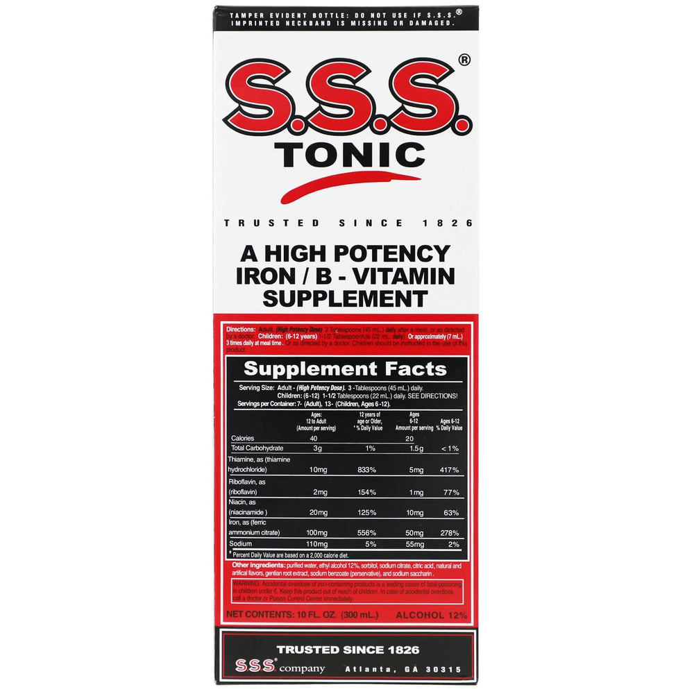 S.S.S. Tonic iron and vitamin B supplement bottle - 10 fl oz