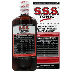 Close-up of S.S.S. Tonic label highlighting iron and B vitamins