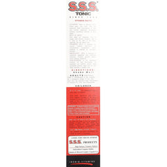 Close-up of S.S.S. Tonic Liquid bottle showing label