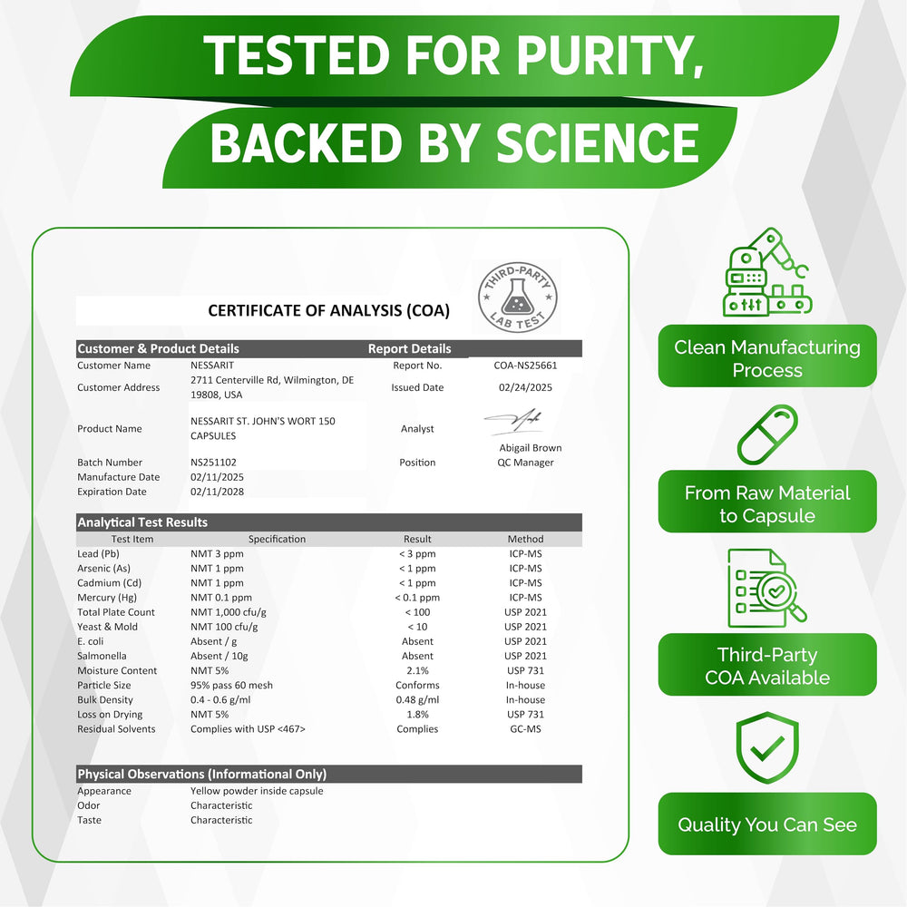 Third party lab tested purity and potency for Nessarit supplement