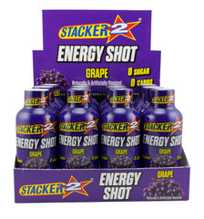 Stacker 2 energy shot grape 2oz bottle delivers quick focus and energy.