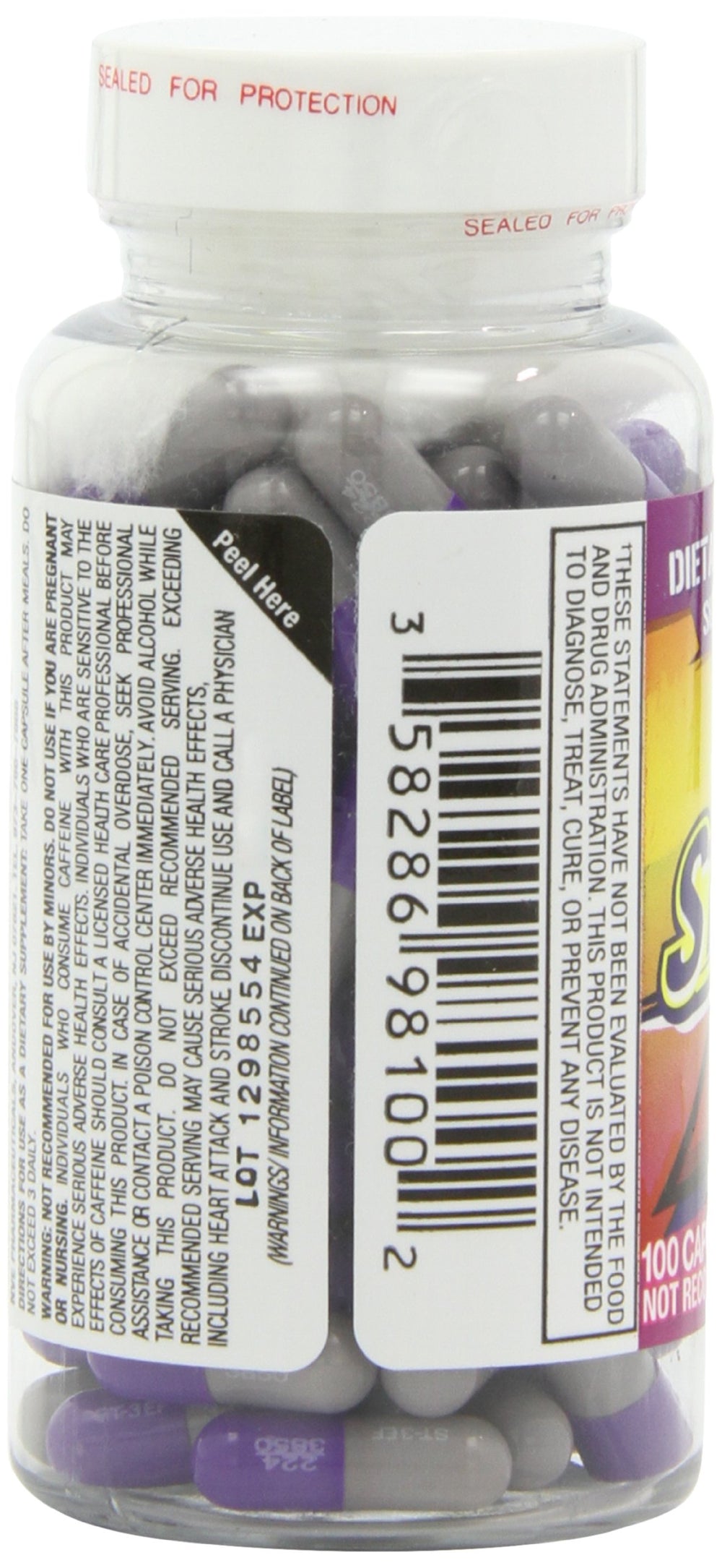 Nutrition facts panel on Stack 3 bottle