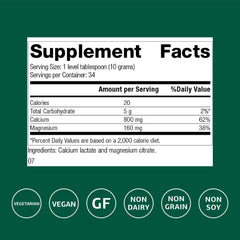 Calcium Lactate Powder ingredients panel