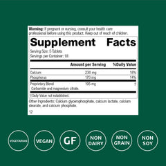 Back label of Standard Process Calsol bottle showing dosage information