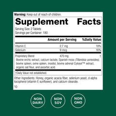 Standard Process Cataplex E2 bottle label close-up shows essential vitamin E and selenium.