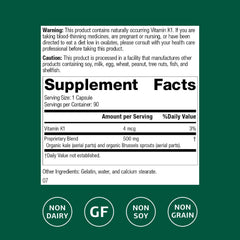 Close-up of organic kale and Brussels sprouts used in Cruciferous Complete