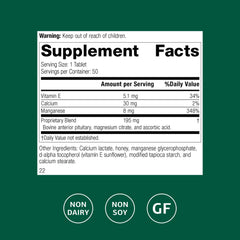 Close-up of E-Manganese bottle label showing manganese and vitamin E