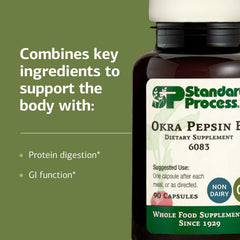 Okra Pepsin E3 packaging highlighting gluten-free, non-dairy, non-soy
