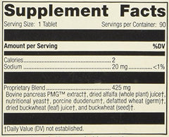 Supplement facts panel for Pancreatrophin PMG 90 tabs