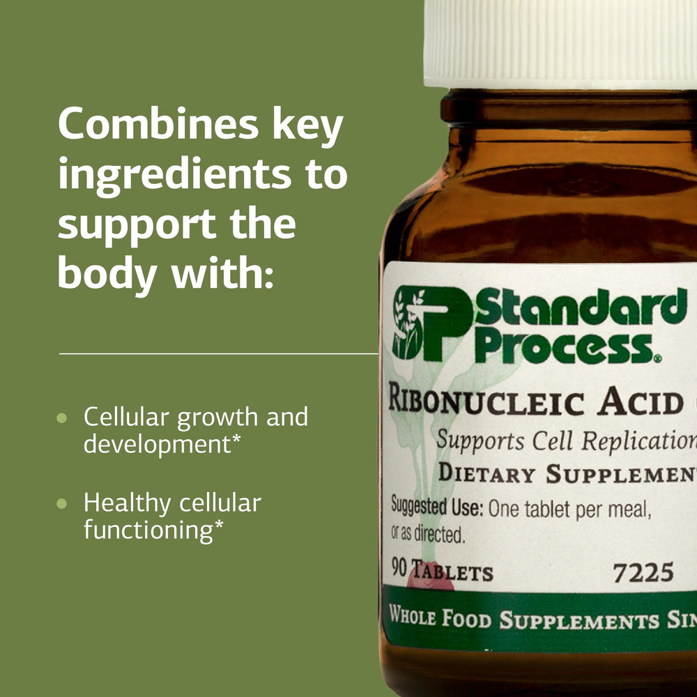 Standard Process RNA tablet in hand demonstrates easy incorporation into meals for cellular function