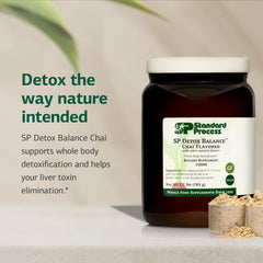 Standard Process SP Detox Balance Chai powder-dissolving in water for a quick shake.