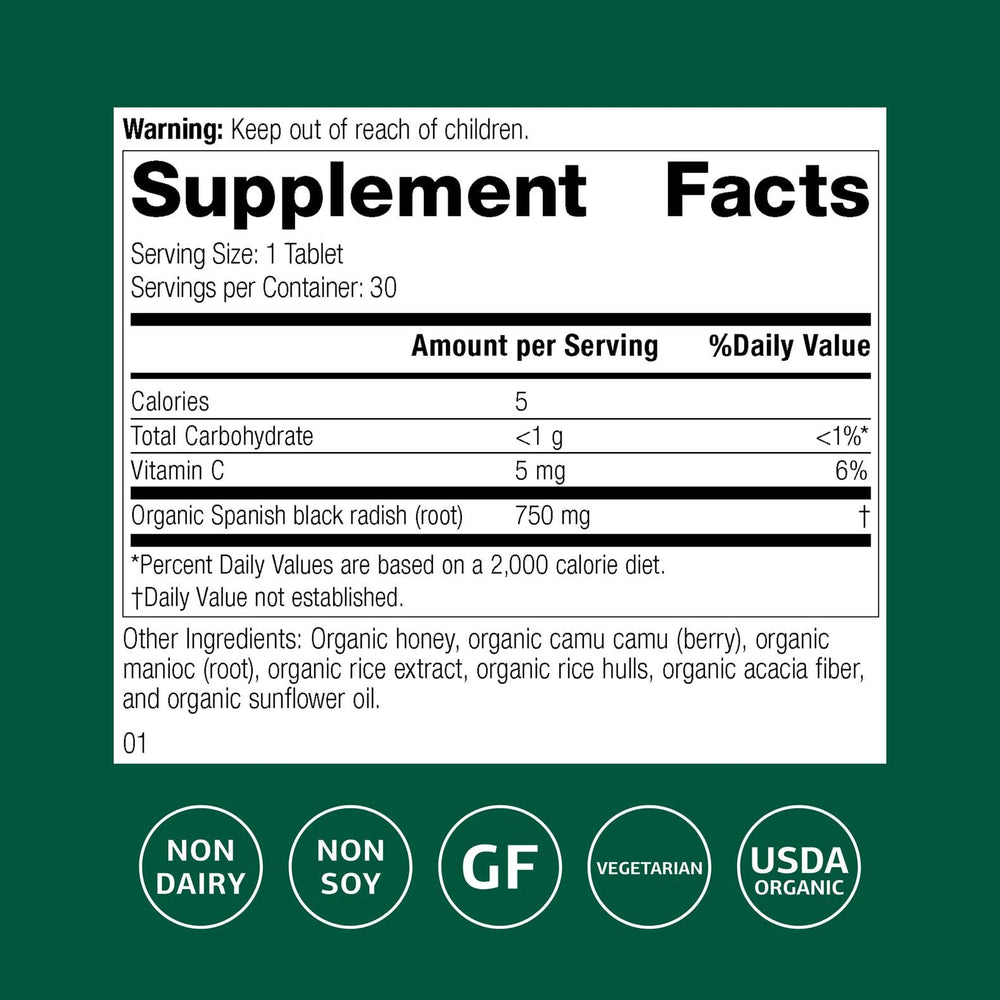 Standard Process Spanish Black Radish tablets shown for digestion and gallbladder care