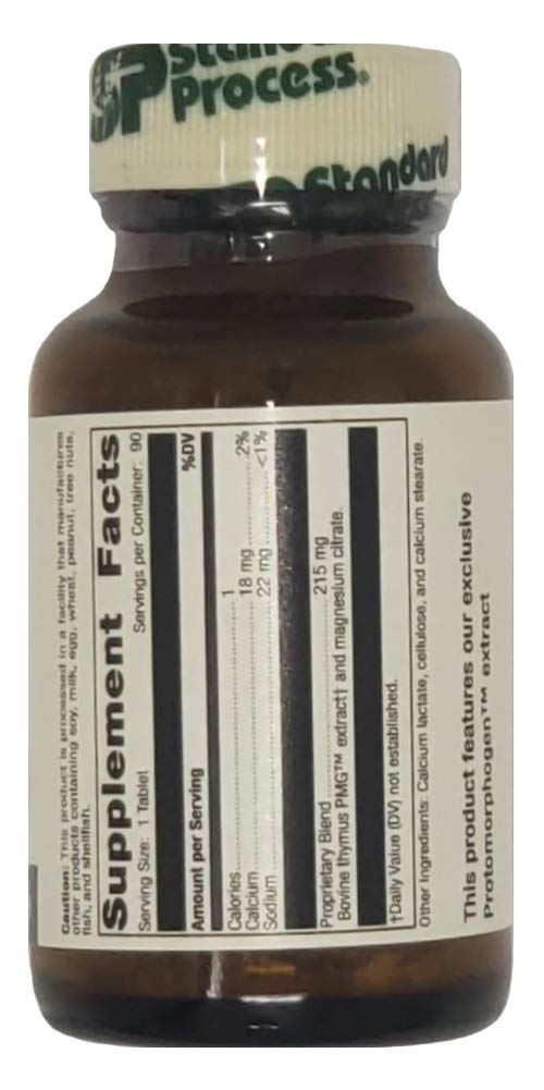 Close-up of Standard Process Thymus PMG 90 Tablets bottle label