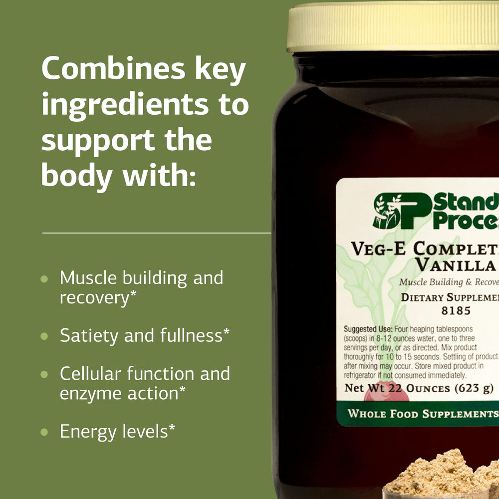 Standard Process Veg-E Complete Pro vanilla scoop with powder for quick daily protein boost
