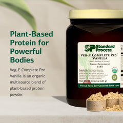 Standard Process Veg-E Complete Pro vanilla shake glass, muscle-supportive protein