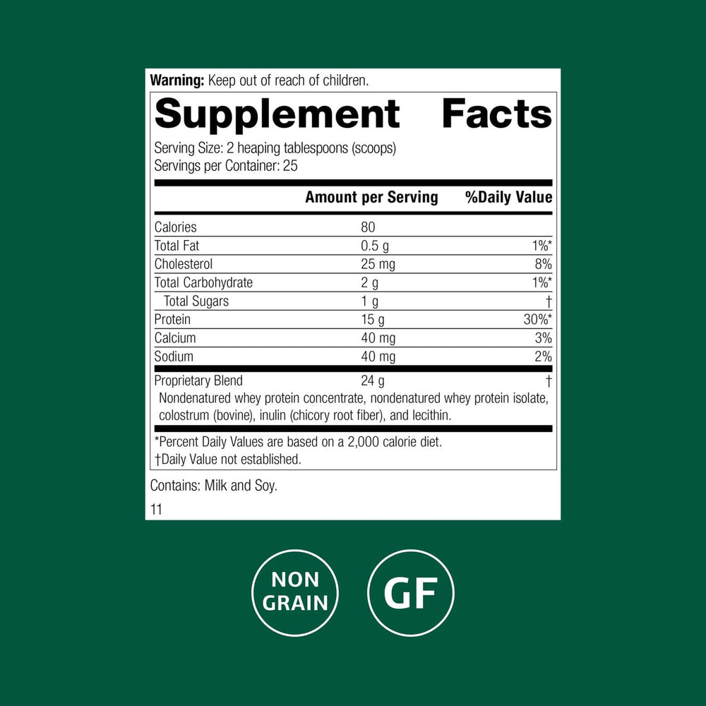 Whey Pro Complete packaging featuring colostrum and chicory root