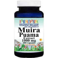Stapster Vitamins Muira Puama 1000mg supplement bottle with 200 capsules for men and women