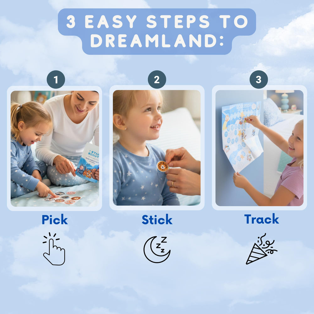 Table with 30 sleep stickers, chart, and bedtime resources