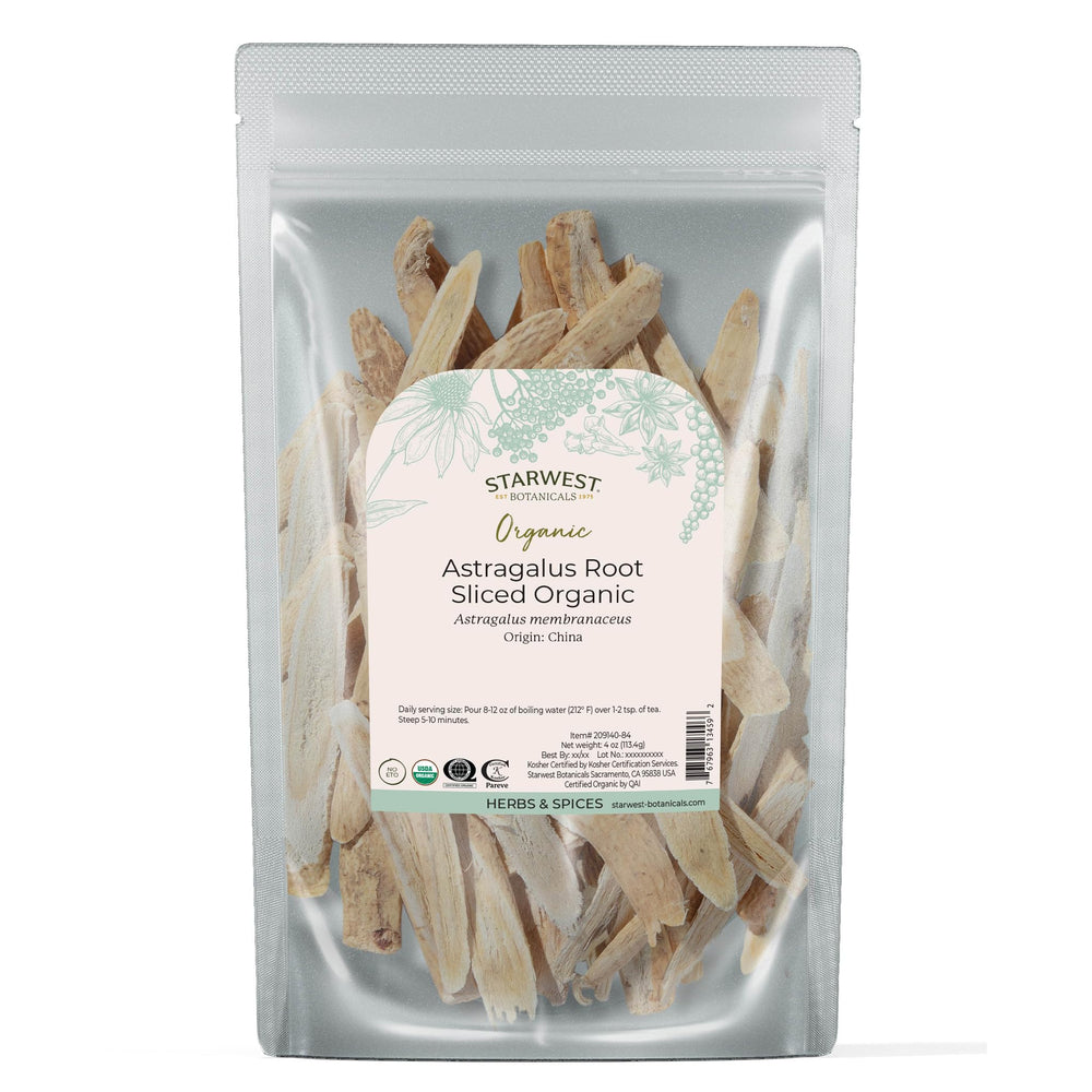 Astragalus root slices close-up for Starwest Botanicals