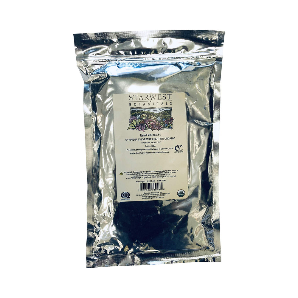 Starwest Botanicals Organic Gymnema Sylvestre Leaf Powder 1 lb in resealable mylar bag
