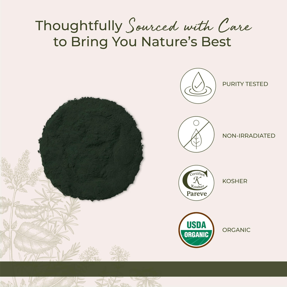 Spirulina powder label showing ingredients