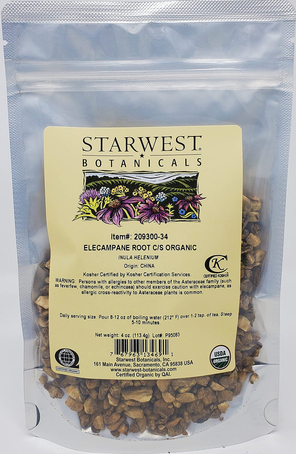 Starwest Botanicals Organic Elecampane Root Cut and Sifted 4 oz